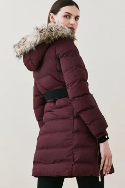Buy 😍 Karen Millen Belted Puffer Faux Fur Midi Length Hooded 🧥 Coat ⌛ -Karen Millen Outlet store bkk01173 berry xl 2