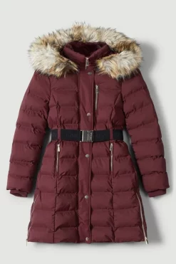 Buy 😍 Karen Millen Belted Puffer Faux Fur Midi Length Hooded 🧥 Coat ⌛ -Karen Millen Outlet store bkk01173 berry xl 3