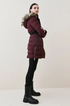 Buy 😍 Karen Millen Belted Puffer Faux Fur Midi Length Hooded 🧥 Coat ⌛ -Karen Millen Outlet store bkk01173 berry xl 4