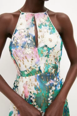 Best Pirce 🥰 Karen Millen Abstract Print Applique Detail Halter 👗 Dress - ivory 🎉 -Karen Millen Outlet store bkk01192 ivory xl 2