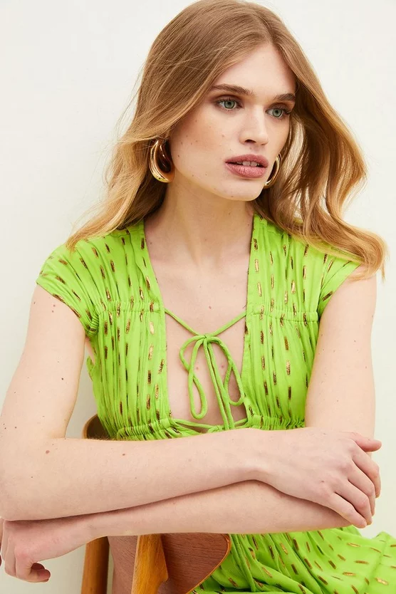 Buy ✨ Karen Millen Metallic Gathered Woven Mini 👗 Dress - lime 😉 4 Buy ✨ Karen Millen Metallic Gathered Woven Mini 👗 Dress - lime 😉 - Image 2