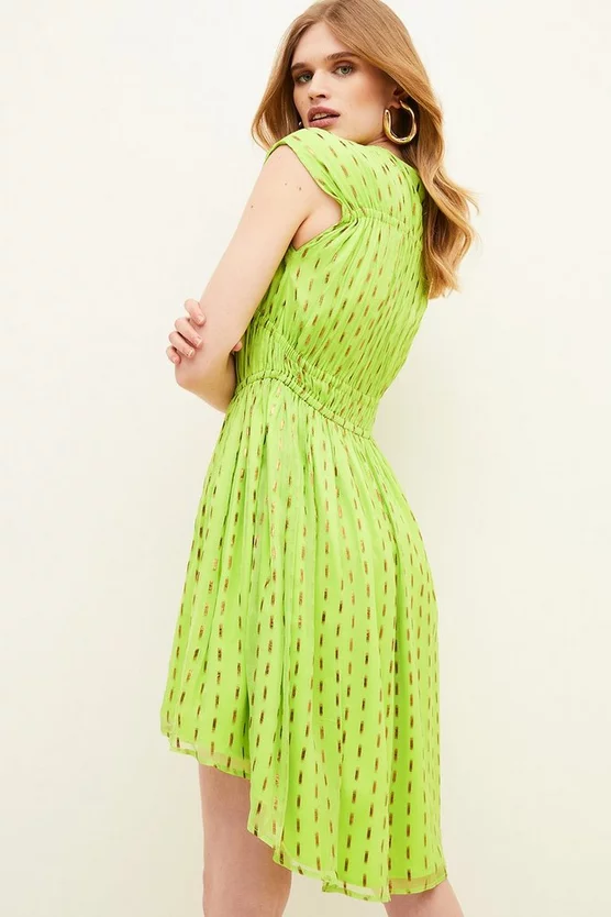 Buy ✨ Karen Millen Metallic Gathered Woven Mini 👗 Dress - lime 😉 5 Buy ✨ Karen Millen Metallic Gathered Woven Mini 👗 Dress - lime 😉 - Image 3