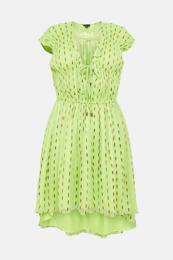 Buy ✨ Karen Millen Metallic Gathered Woven Mini 👗 Dress - lime 😉 6 Buy ✨ Karen Millen Metallic Gathered Woven Mini 👗 Dress - lime 😉 - Image 4