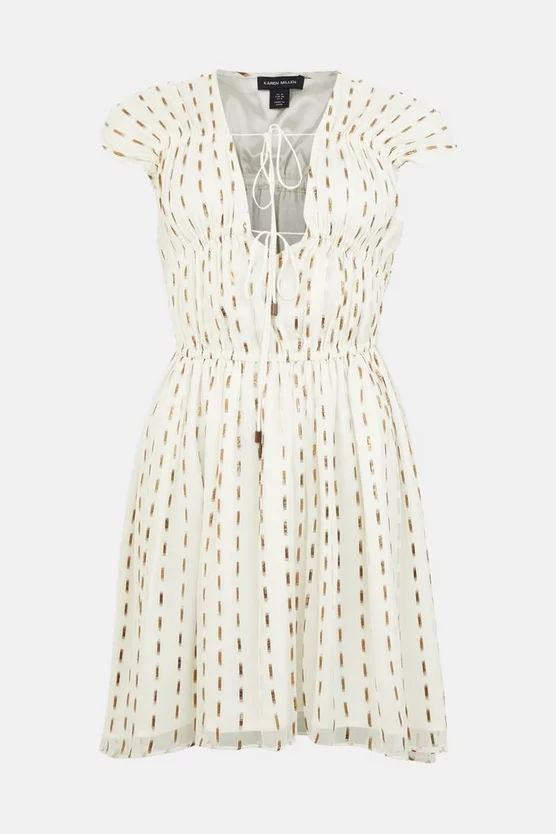 Promo ⌛ Karen Millen Metallic Gathered Woven Mini 👗 Dress - white 🛒 6 Promo ⌛ Karen Millen Metallic Gathered Woven Mini 👗 Dress - white 🛒 - Image 4