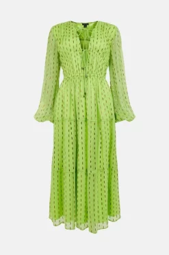 New 🎉 Karen Millen Metallic Gathered Woven Midi 👗 Dress - lime 😍 -Karen Millen Outlet store bkk01206 lime xl 3