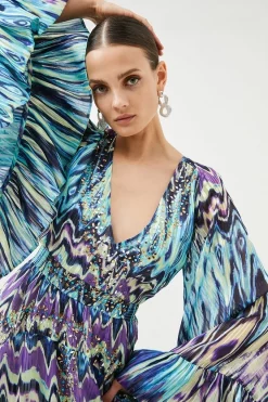 Best Sale 🛒 Karen Millen Tie Dye Studded Woven Maxi Drama Kimono - green 👏 -Karen Millen Outlet store bkk01222 green xl 2