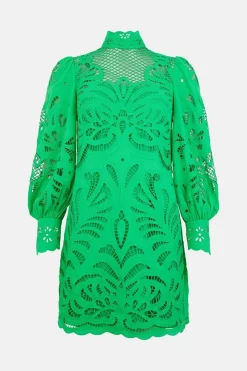Wholesale 😍 Karen Millen Cutwork Volume Sleeve Woven Mini 👗 Dress - green 🧨 -Karen Millen Outlet store bkk01244 green xl 3