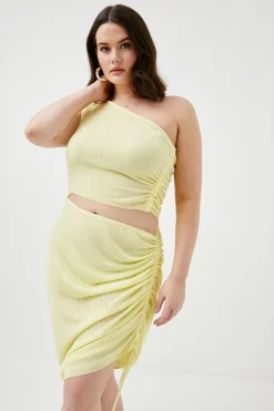 Wholesale 🔔 Karen Millen Plus size Asymmetric Ruched Slinky Knit 👗 Dress - lime ✔️