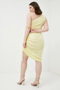 Wholesale 🔔 Karen Millen Plus size Asymmetric Ruched Slinky Knit 👗 Dress - lime ✔️ -Karen Millen Outlet store bkk01559 lime xl 2