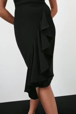 Budget ✨ Karen Millen Embellished Ruffle Figure Form Crepe Midi 👗 Dress ⌛ -Karen Millen Outlet store bkk01713 black xl 2