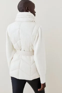 Hot Sale 😍 Karen Millen Wool Blend Knit Sleeve Puffer Belted Jacket ⌛ -Karen Millen Outlet store bkk01802 ivory xl 2