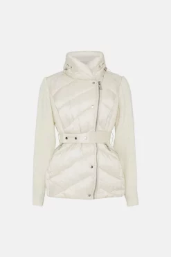 Hot Sale 😍 Karen Millen Wool Blend Knit Sleeve Puffer Belted Jacket ⌛ -Karen Millen Outlet store bkk01802 ivory xl 3