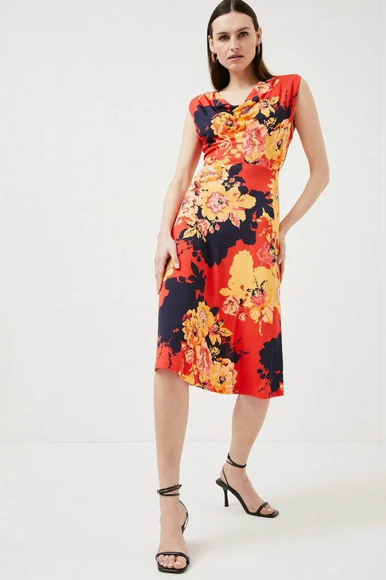 Best deal ๐ Karen Millen Floral Print Cowl Neck Jersey Crepe ๐ Dress - multi ๐ 4 Best deal ๐ Karen Millen Floral Print Cowl Neck Jersey Crepe ๐ Dress - multi ๐ - Image 2