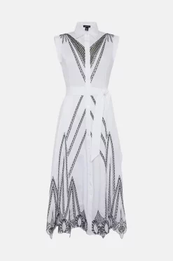 Best Pirce ⭐ Karen Millen Poplin Cutwork Detail Woven Maxi 👕 Shirt 👗 Dress - mono 🎉 -Karen Millen Outlet store bkk01873 mono xl 3