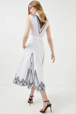 Best Pirce ⭐ Karen Millen Poplin Cutwork Detail Woven Maxi 👕 Shirt 👗 Dress - mono 🎉 -Karen Millen Outlet store bkk01873 mono xl 4