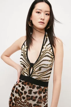 Buy 🎉 Karen Millen Slinky Mixed Animal Knit Pencil Midi 👗 Dress - natural ⌛ -Karen Millen Outlet store bkk01926 natural xl 2