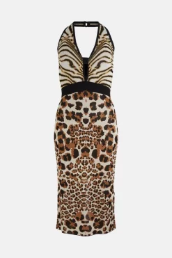 Buy 🎉 Karen Millen Slinky Mixed Animal Knit Pencil Midi 👗 Dress - natural ⌛ -Karen Millen Outlet store bkk01926 natural xl 3
