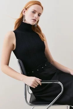 Cheapest ๐งจ Karen Millen Satin ๐ Skirt Sleeveless Rib Knit Mix Midi ๐ Dress ๐ 11 Cheapest ๐งจ Karen Millen Satin ๐ Skirt Sleeveless Rib Knit Mix Midi ๐ Dress ๐ -Karen Millen Outlet store bkk01954 black xl 1