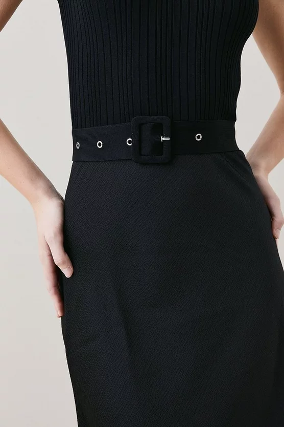 Cheapest ๐งจ Karen Millen Satin ๐ Skirt Sleeveless Rib Knit Mix Midi ๐ Dress ๐ 5 Cheapest ๐งจ Karen Millen Satin ๐ Skirt Sleeveless Rib Knit Mix Midi ๐ Dress ๐ - Image 3