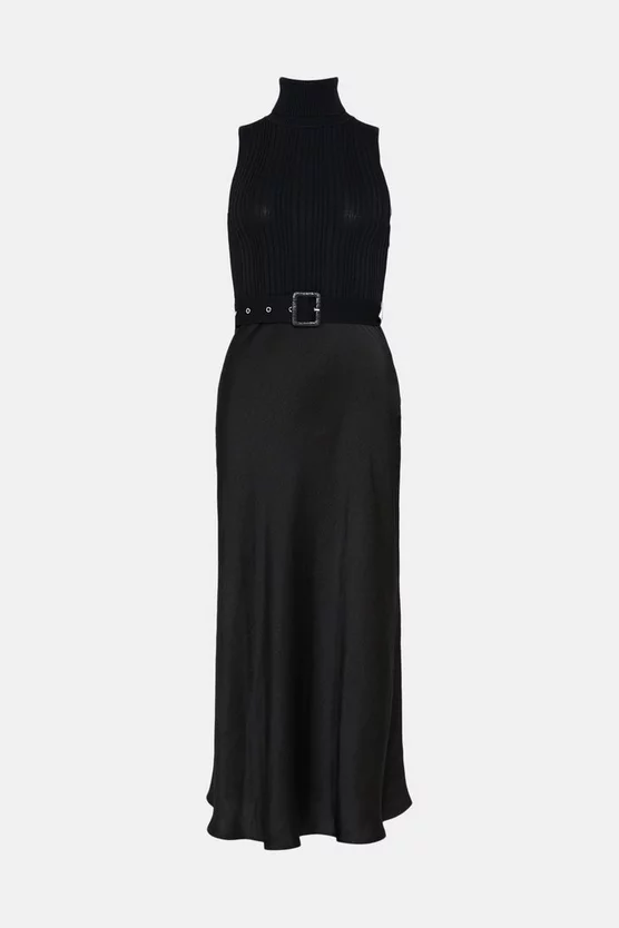 Cheapest ๐งจ Karen Millen Satin ๐ Skirt Sleeveless Rib Knit Mix Midi ๐ Dress ๐ 6 Cheapest ๐งจ Karen Millen Satin ๐ Skirt Sleeveless Rib Knit Mix Midi ๐ Dress ๐ - Image 4