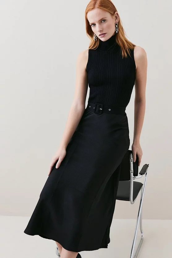 Cheapest ๐งจ Karen Millen Satin ๐ Skirt Sleeveless Rib Knit Mix Midi ๐ Dress ๐ 7 Cheapest ๐งจ Karen Millen Satin ๐ Skirt Sleeveless Rib Knit Mix Midi ๐ Dress ๐ - Image 5