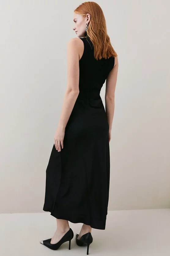 Cheapest ๐งจ Karen Millen Satin ๐ Skirt Sleeveless Rib Knit Mix Midi ๐ Dress ๐ 8 Cheapest ๐งจ Karen Millen Satin ๐ Skirt Sleeveless Rib Knit Mix Midi ๐ Dress ๐ - Image 6