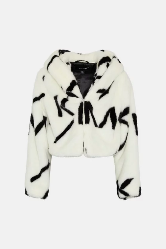 Best Sale ❤️ Karen Millen Km Logo Hooded Faux Fur 🧥 Coat - cream 🧨 6 Best Sale ❤️ Karen Millen Km Logo Hooded Faux Fur 🧥 Coat - cream 🧨 - Image 4