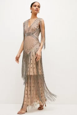 Flash Sale 🔔 Karen Millen Beaded Fringed Woven Maxi 👗 Dress 🎉