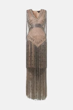 Flash Sale 🔔 Karen Millen Beaded Fringed Woven Maxi 👗 Dress 🎉 -Karen Millen Outlet store bkk01987 nude xl 3