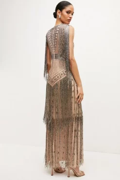 Flash Sale 🔔 Karen Millen Beaded Fringed Woven Maxi 👗 Dress 🎉 -Karen Millen Outlet store bkk01987 nude xl 4