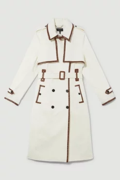 Hot Sale 👍 Karen Millen Plus Size Collar Detail Belted Trench 🧥 Coat - ivory 😍 -Karen Millen Outlet store bkk02059 ivory xl 3