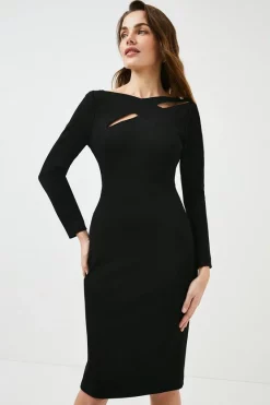 Cheapest 🧨 Karen Millen Italian Structured Rib Cross Over Pencil Midi 👗 Dress 🔥