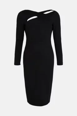 Cheapest 🧨 Karen Millen Italian Structured Rib Cross Over Pencil Midi 👗 Dress 🔥 -Karen Millen Outlet store bkk02167 black xl 3
