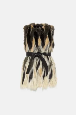 Deals ⭐ Karen Millen Jacquard Faux Fur Pu Belted Gilet - beige ✔️ -Karen Millen Outlet store bkk02258 beige xl 3