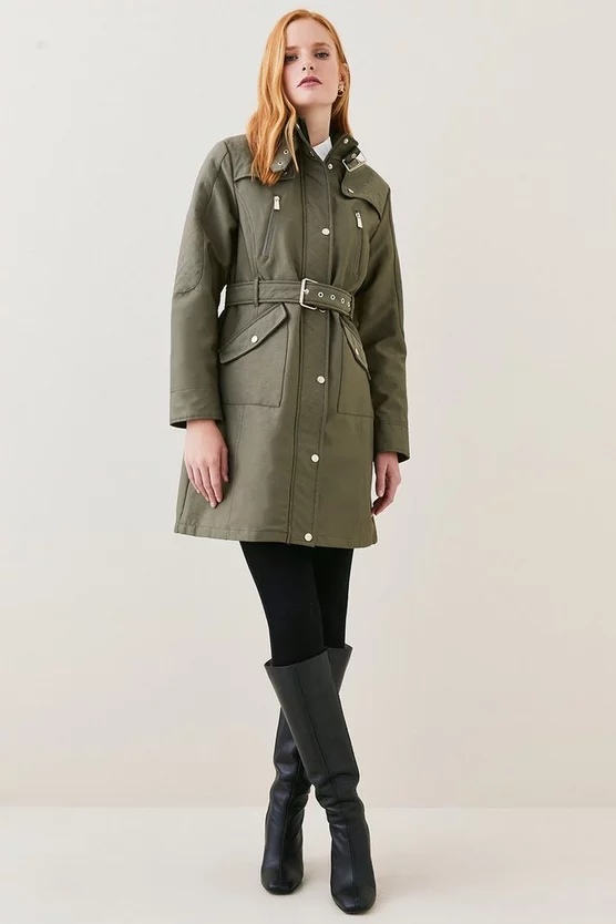 New 🥰 Karen Millen Waterproof Quilted Cotton Sateen Long Jacket 😉 4 New 🥰 Karen Millen Waterproof Quilted Cotton Sateen Long Jacket 😉 - Image 2