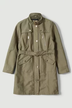 New 🥰 Karen Millen Waterproof Quilted Cotton Sateen Long Jacket 😉 12 New 🥰 Karen Millen Waterproof Quilted Cotton Sateen Long Jacket 😉 -Karen Millen Outlet store bkk02263 khaki xl 3