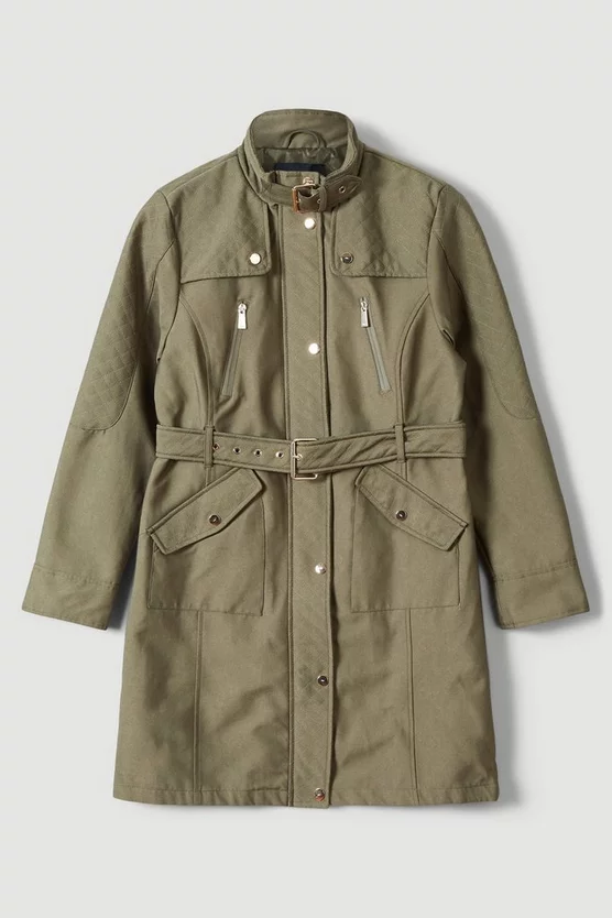 New 🥰 Karen Millen Waterproof Quilted Cotton Sateen Long Jacket 😉 6 New 🥰 Karen Millen Waterproof Quilted Cotton Sateen Long Jacket 😉 - Image 4