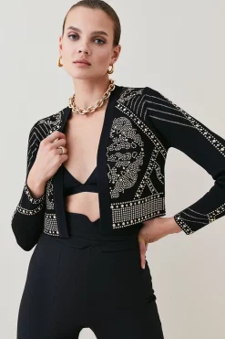 Cheapest 😍 Karen Millen Baroque Hotfix Cropped Knit Jacket ⭐