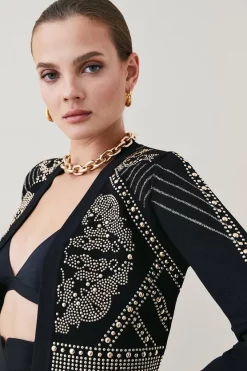 Cheapest 😍 Karen Millen Baroque Hotfix Cropped Knit Jacket ⭐ -Karen Millen Outlet store bkk02276 black xl 2