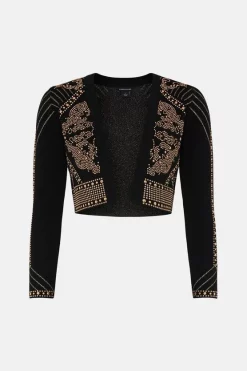 Cheapest 😍 Karen Millen Baroque Hotfix Cropped Knit Jacket ⭐ -Karen Millen Outlet store bkk02276 black xl 3