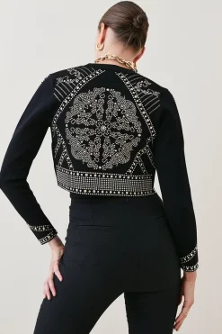 Cheapest 😍 Karen Millen Baroque Hotfix Cropped Knit Jacket ⭐ -Karen Millen Outlet store bkk02276 black xl 4