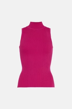 New 🛒 Karen Millen Sleeveless Rib Knit Funnel Neck Top 🛒 -Karen Millen Outlet store bkk02288 fuchsia xl 3
