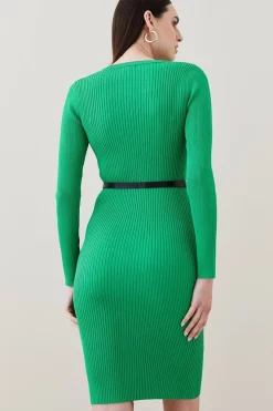 Top 10 ❤️ Karen Millen Rib Knitted Midi Belted 👗 Dress 🔥 -Karen Millen Outlet store bkk02297 green xl 2