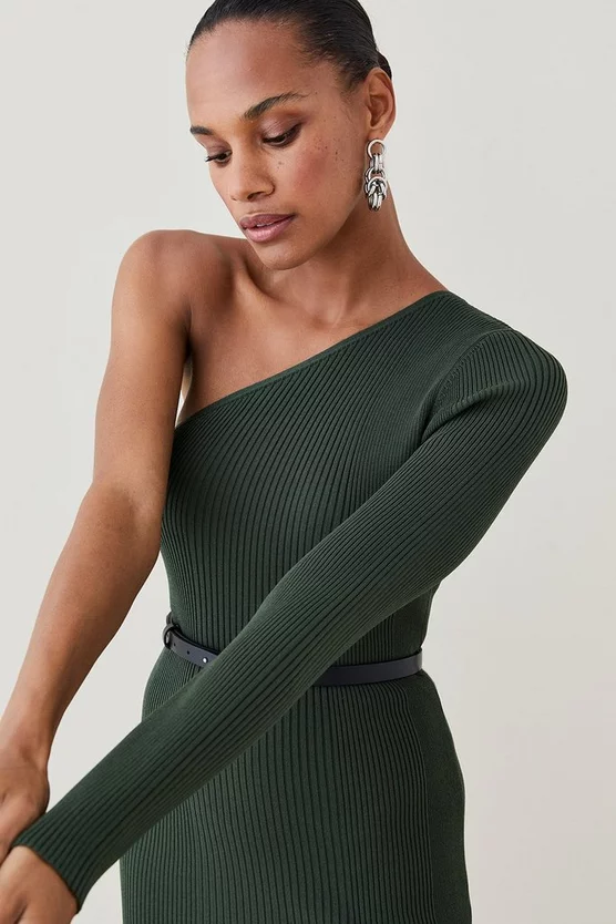 Brand new ๐ Karen Millen One Shoulder Rib Knit Belted Mini ๐ Dress ๐ 4 Brand new ๐ Karen Millen One Shoulder Rib Knit Belted Mini ๐ Dress ๐ - Image 2