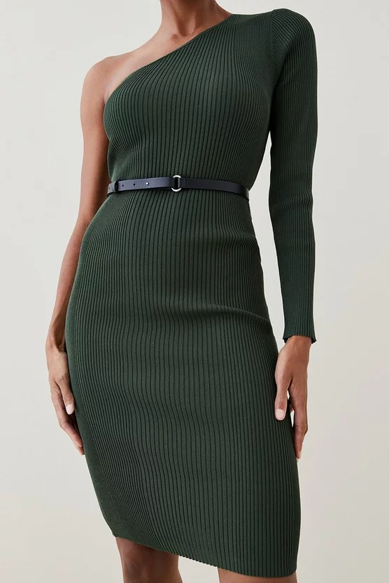 Brand new ๐ Karen Millen One Shoulder Rib Knit Belted Mini ๐ Dress ๐ 7 Brand new ๐ Karen Millen One Shoulder Rib Knit Belted Mini ๐ Dress ๐ - Image 5