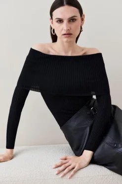 Cheapest 🎁 Karen Millen Deep Bardot Rib Knit Jumper 🔥