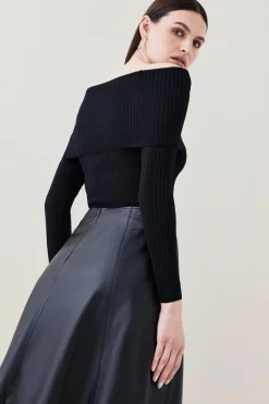 Cheapest 🎁 Karen Millen Deep Bardot Rib Knit Jumper 🔥 -Karen Millen Outlet store bkk02310 black xl 2