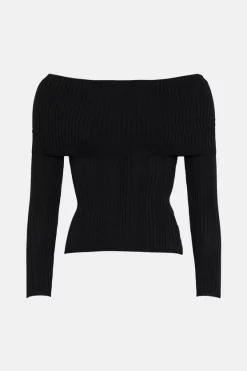 Cheapest 🎁 Karen Millen Deep Bardot Rib Knit Jumper 🔥 -Karen Millen Outlet store bkk02310 black xl 3