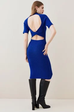 Best deal 😀 Karen Millen Twist Back Reverse Knit Mini 👗 Dress 🥰 -Karen Millen Outlet store bkk02326 cobalt xl 4