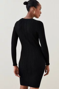 Best Sale ⭐ Karen Millen Military Trim Cable Knit Mini 👗 Dress 🔥 -Karen Millen Outlet store bkk02357 black xl 2